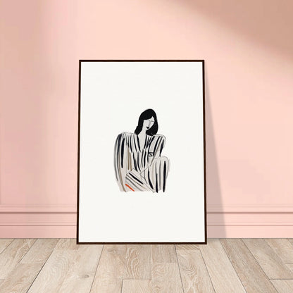 Framed black and white canvas print of a woman in flowing striped garment for Whispers Formals