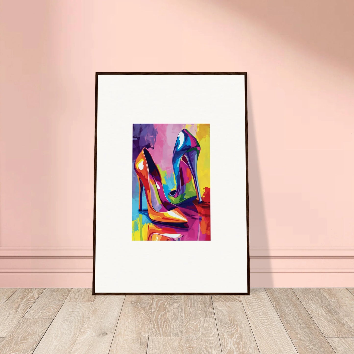 Colorful abstract canvas print of high-heeled shoes for stylish room decoration