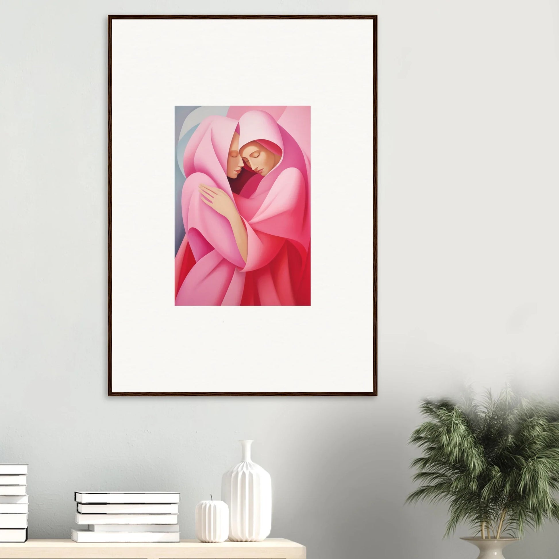 Framed canvas print of a figure in pink rose petals for stunning room decoration