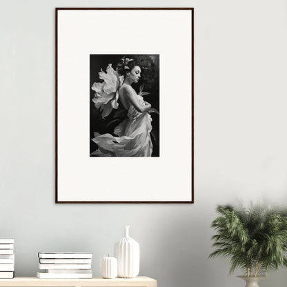 Framed black and white photo of a woman in flowing fabric for stunning room decoration