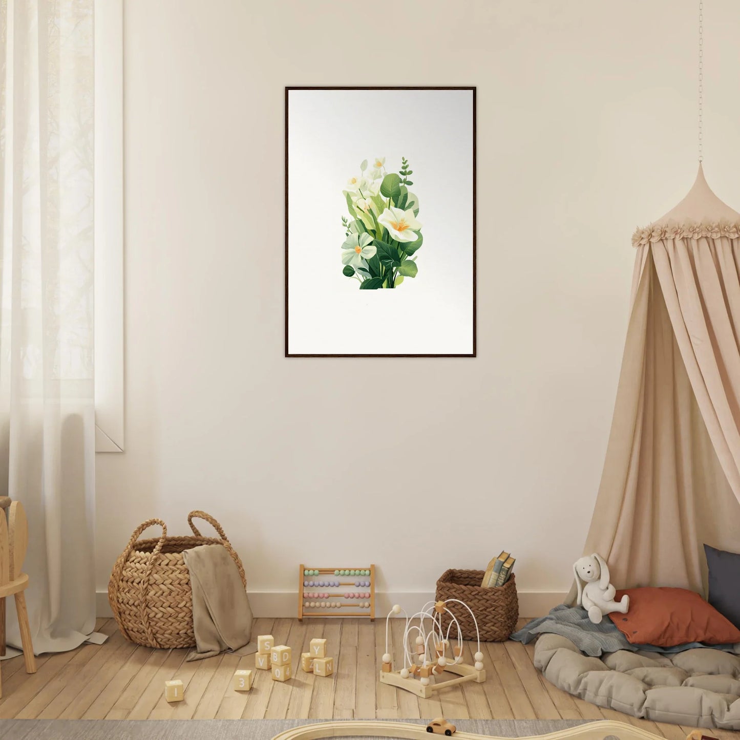 Framed botanical watercolor print of a white calla lily for effortless room decoration