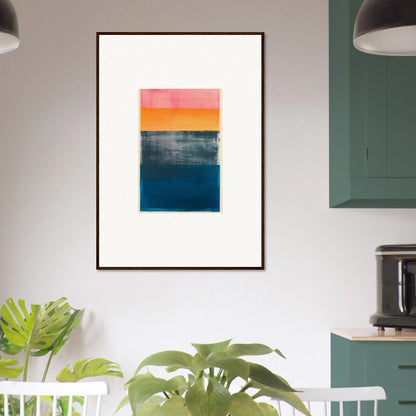 Abstract canvas print of blue frequencies in sunset colors, perfect for room decoration