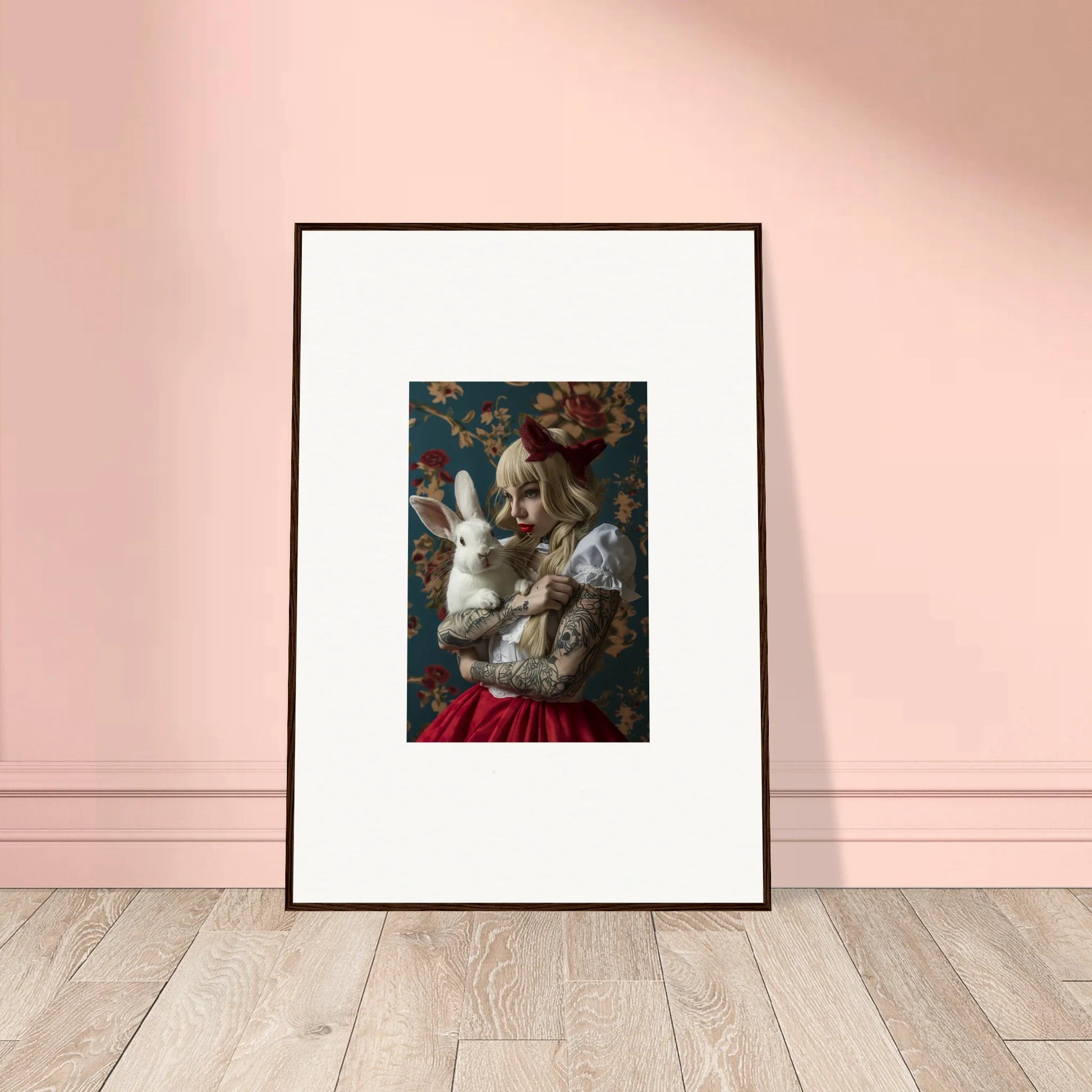 Surreal canvas print of a rabbit dreams figure in ornate clothing for unique room decoration