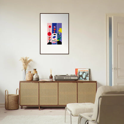 Framed abstract artwork with colorful geometric shapes for Huescape Bloom room decoration