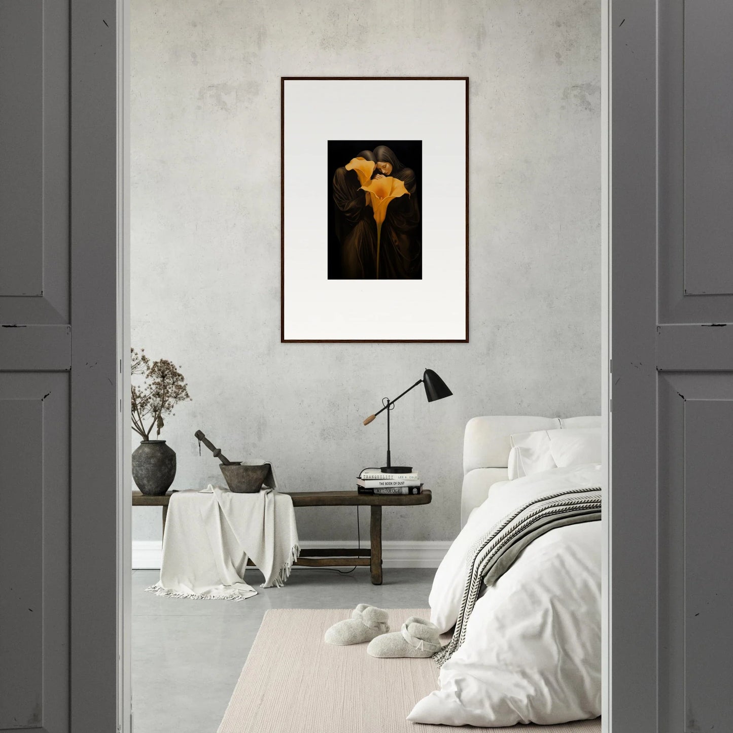 Golden calla lilies canvas print for stylish room decoration in the Bloom Couple line