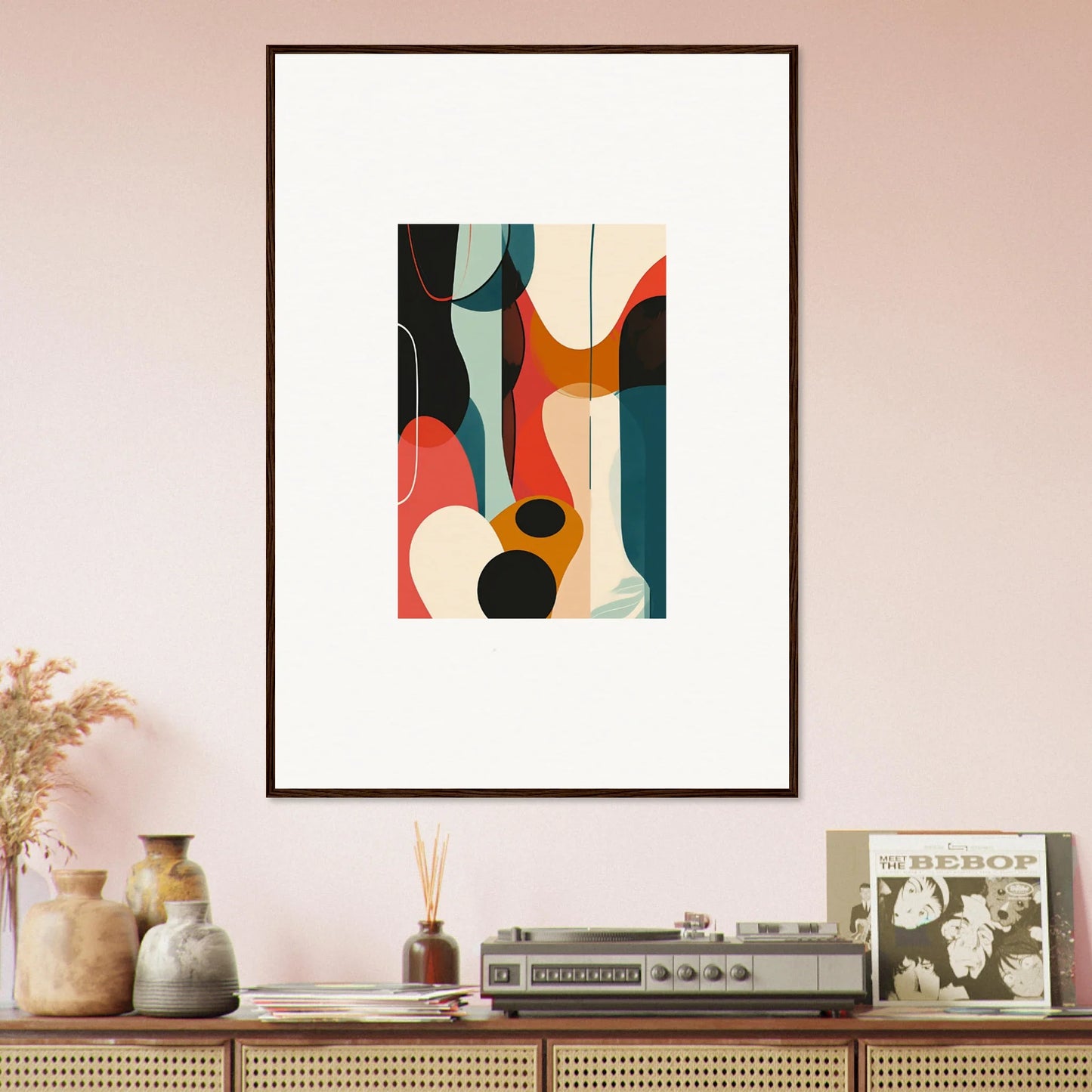 Framed Abstract Art Print with Colorful Shapes for Room Decoration - Troubadour Aria Canvas Print