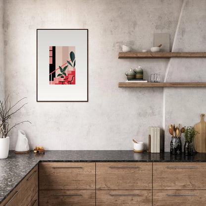 Modern kitchen with wooden cabinets and a Daydream Expression canvas print for room decoration