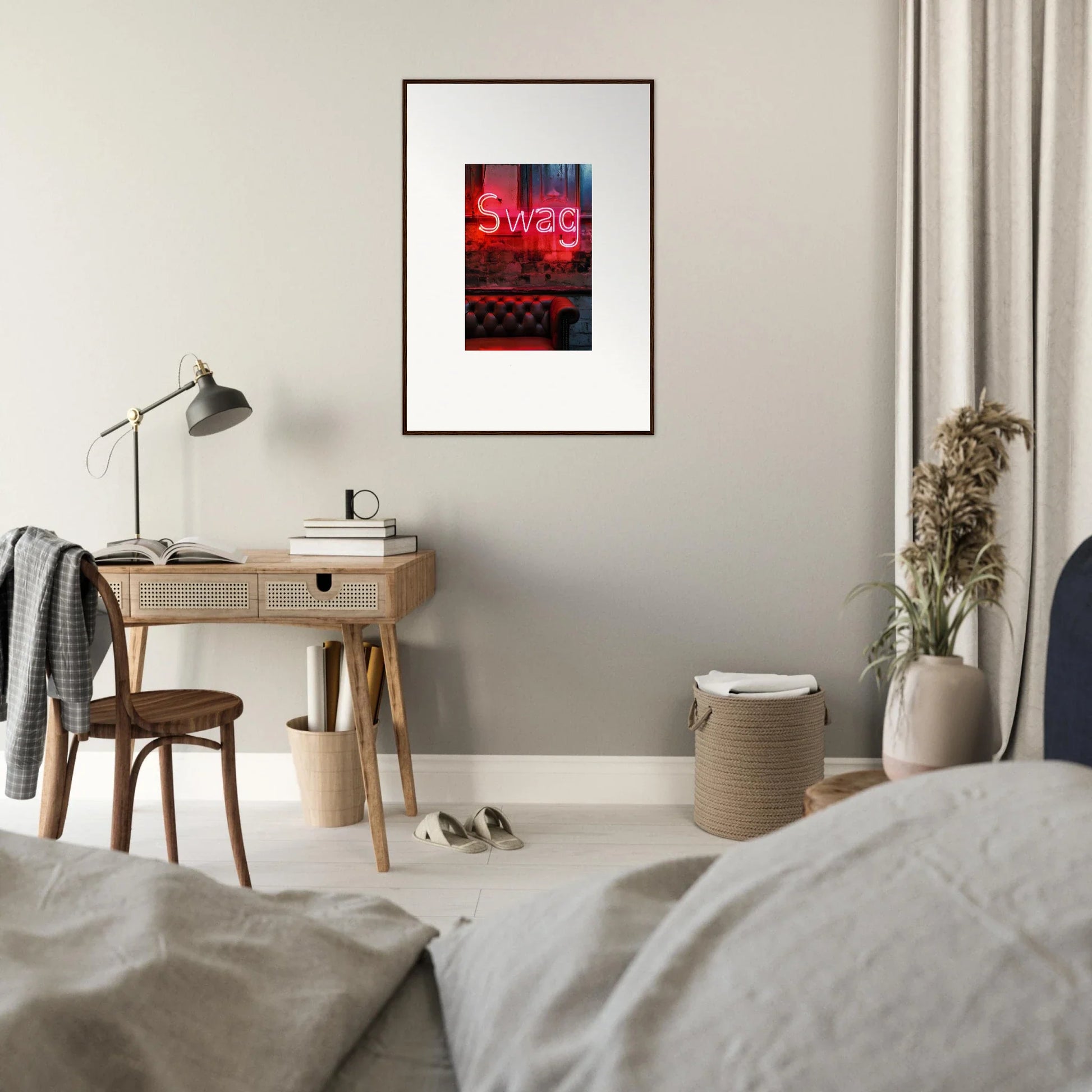 Framed red neon SWAG sign as a cool canvas print for trendy room decoration