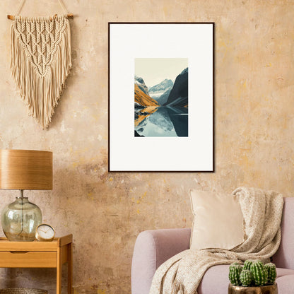 Framed canvas print of Glacier Harmony reflecting in a serene mountain lake for room decoration