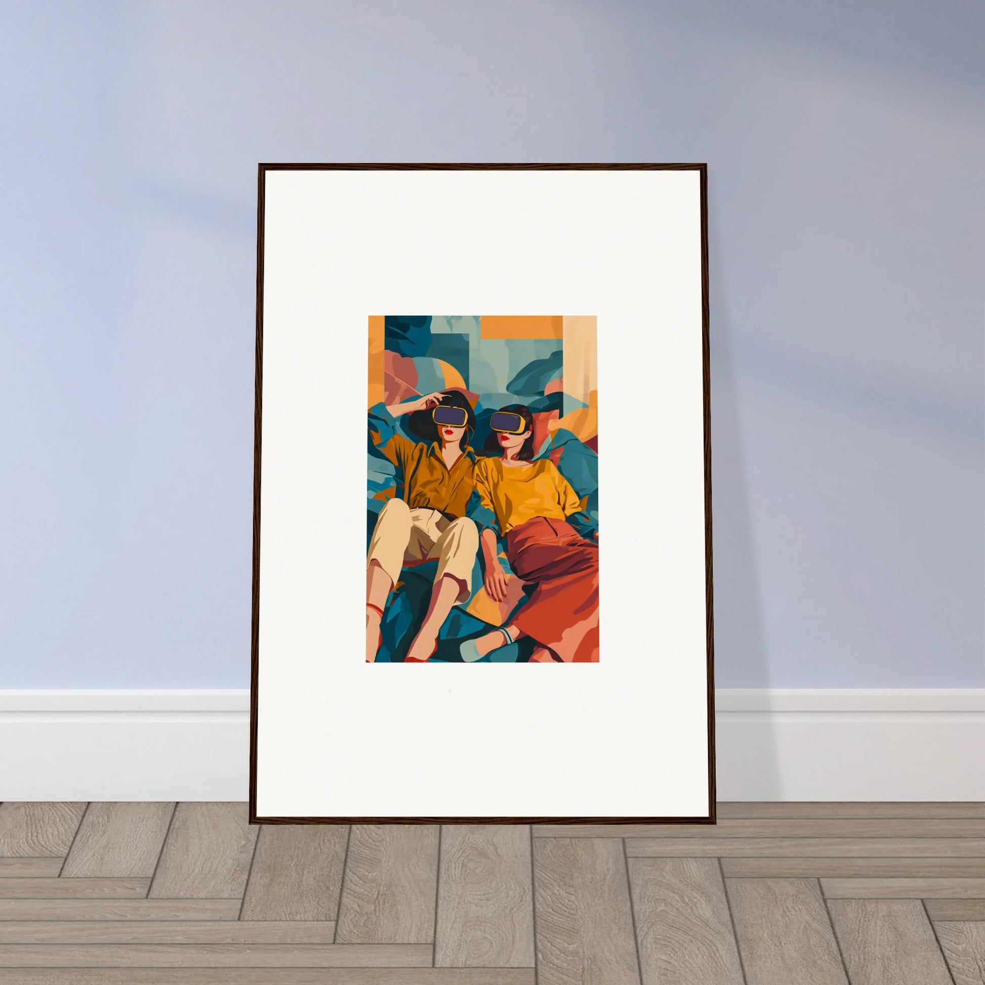 Framed canvas print of Cosmic Lovers Reve, colorful figures for room decoration