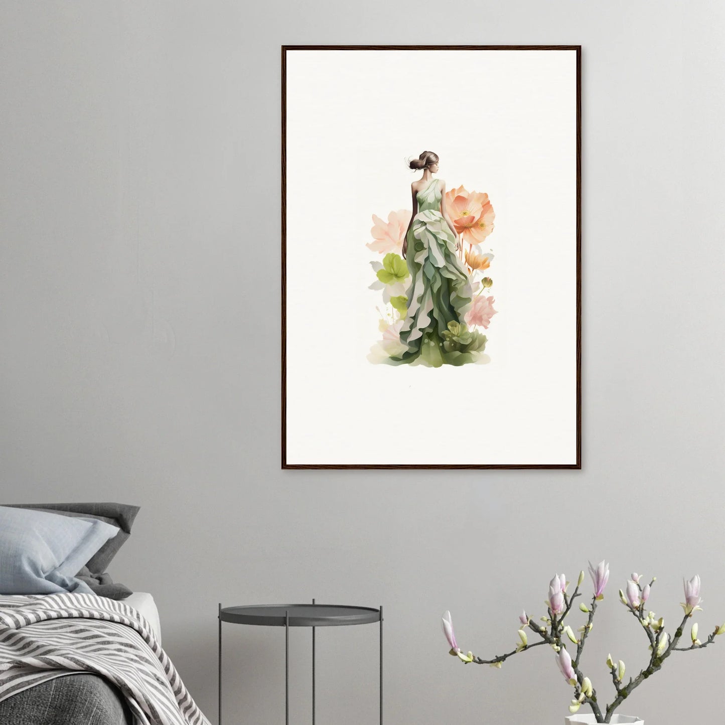 Watercolor painting of a figure in a green dress, perfect for Spring Symphony room decoration