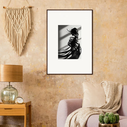 Framed black and white canvas print of a silhouetted figure in Serpentine Harmony