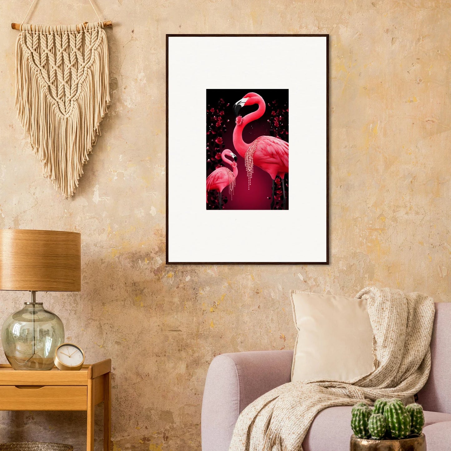 Vibrant pink flamingos wall art canvas print perfect for room decoration