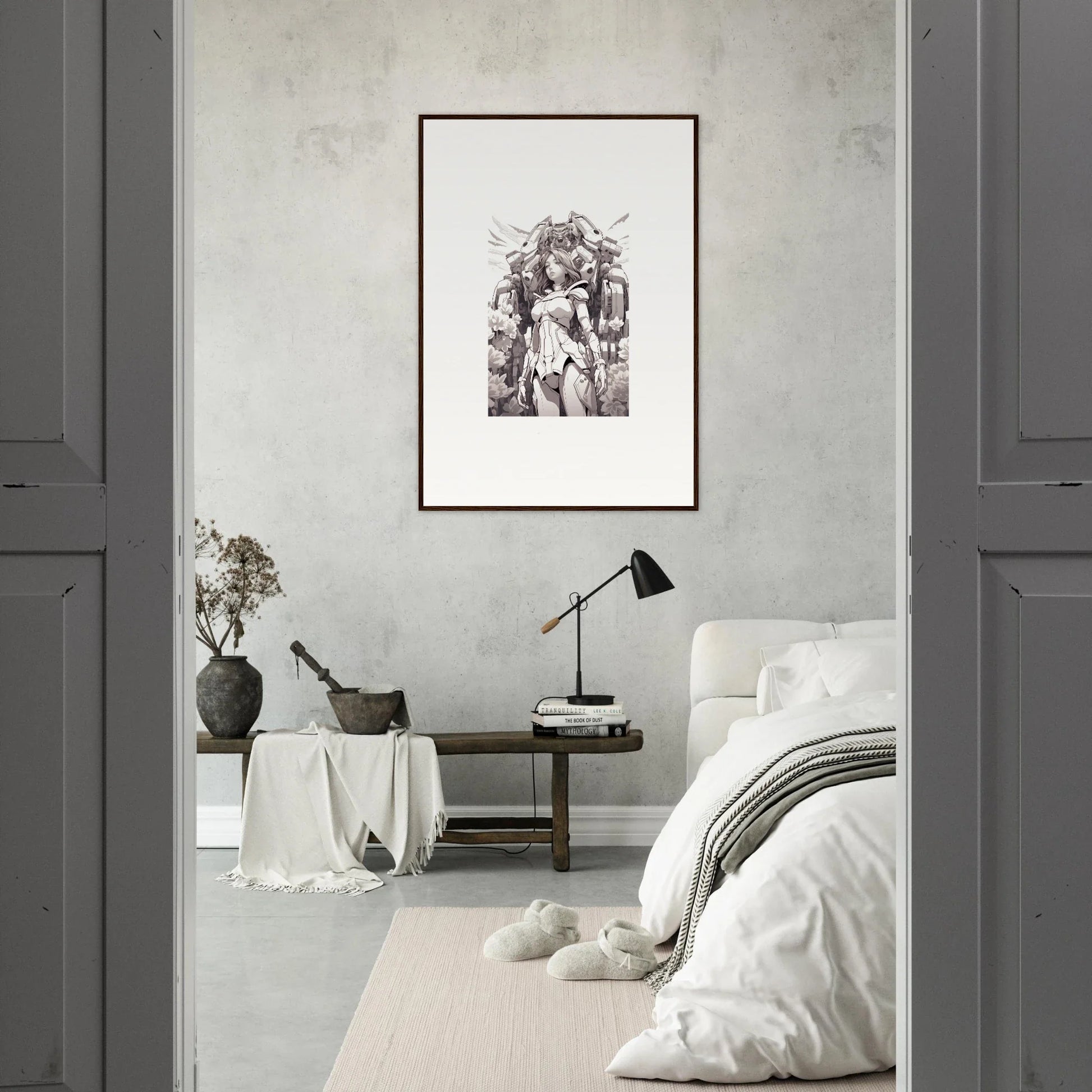 Framed black and white canvas print of a classical figure for stylish room decoration