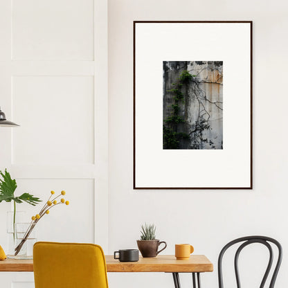 Framed canvas print of a weathered wall with climbing vines for urban tango room decoration