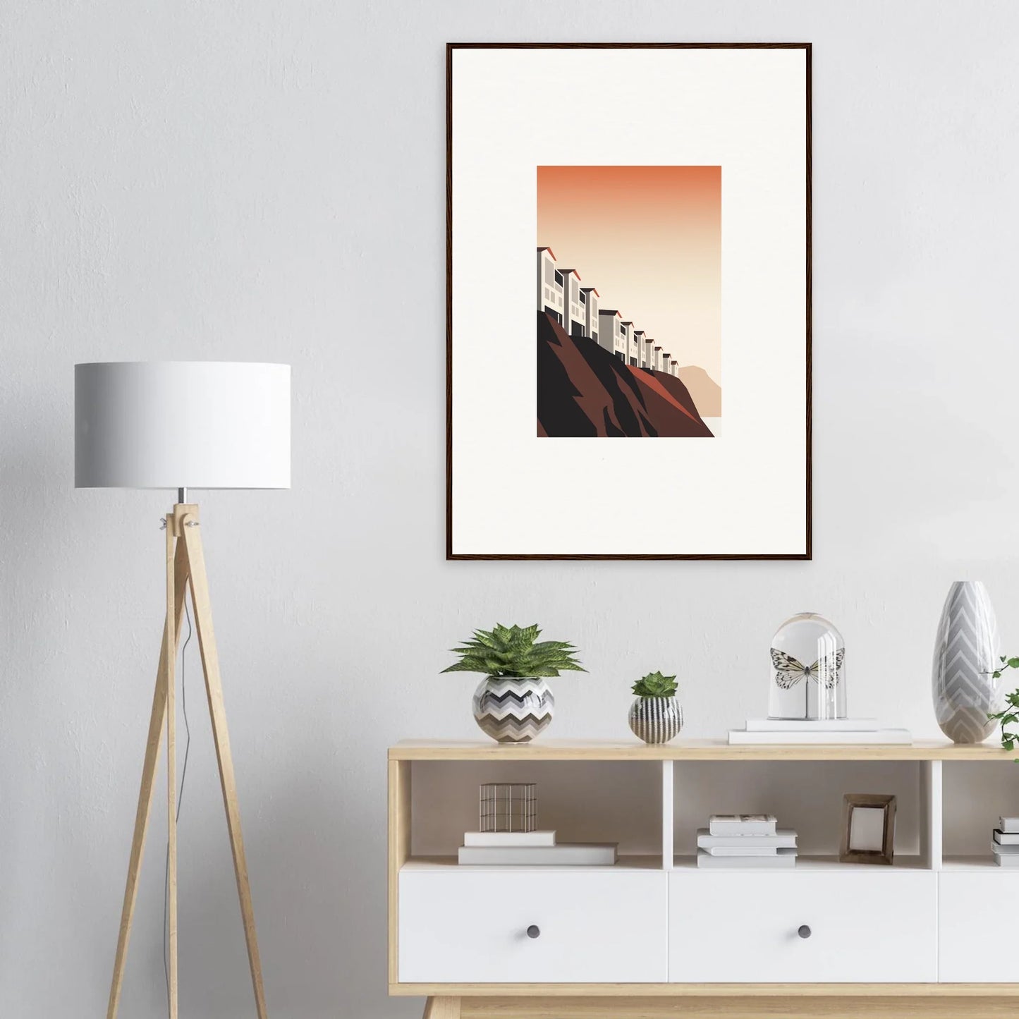 Framed canvas print of streetlights on a hill for stylish room decoration