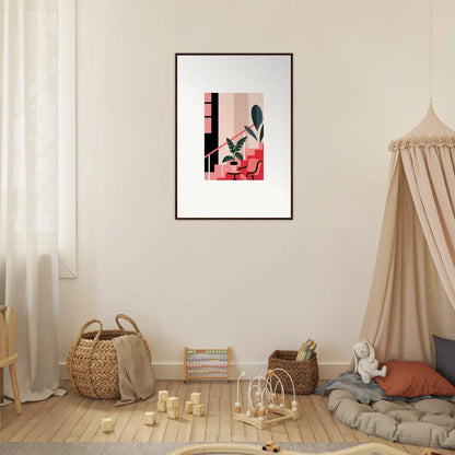 Framed abstract canvas print in pink and black for stylish room decoration