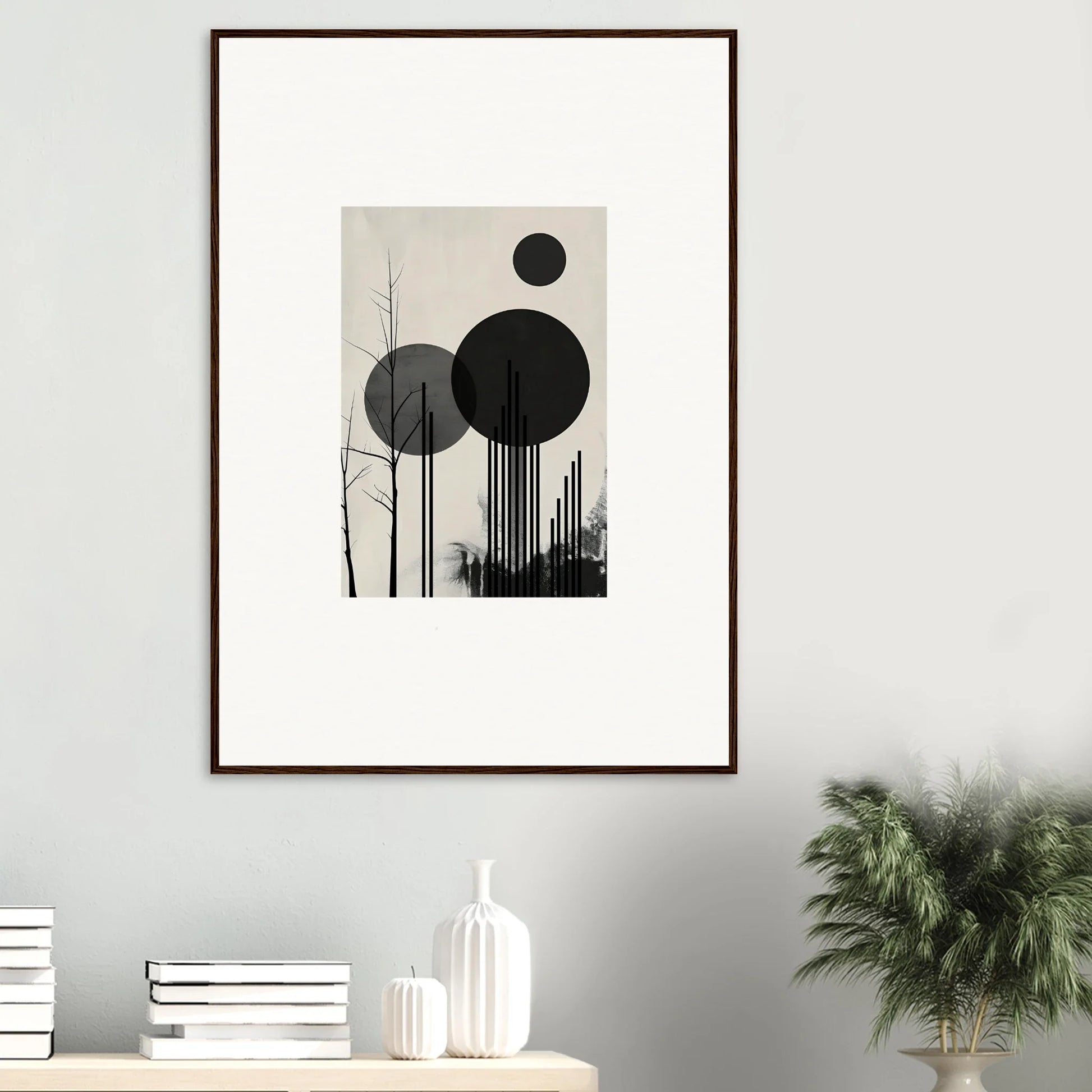 Framed black and white geometric canvas print for stylish room decoration, Dropscape Wandering