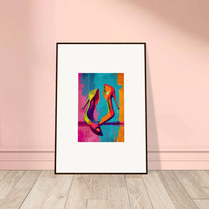 Framed colorful abstract painting of high-heeled shoes for stylish room decoration