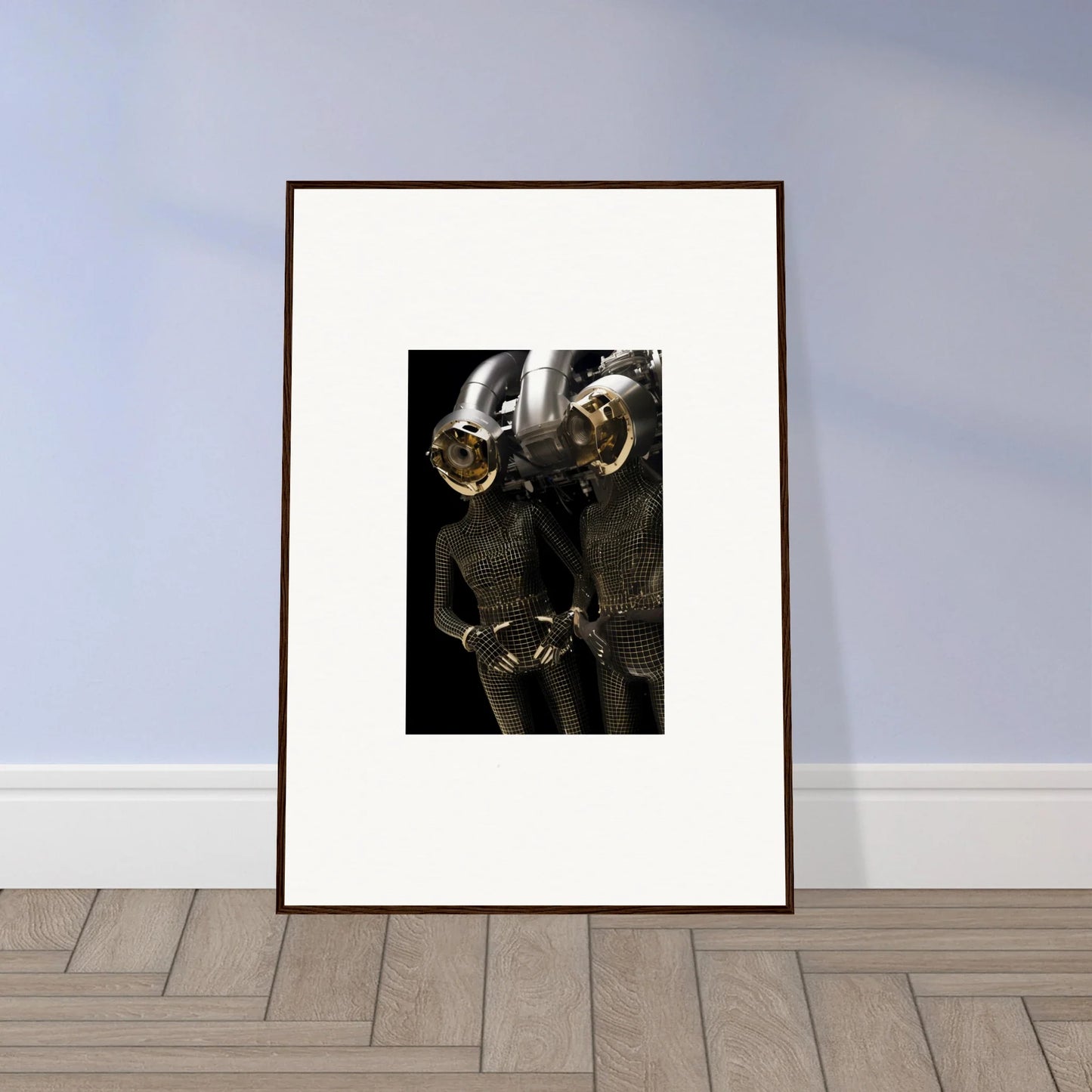 Framed photograph of champagne pouring into glasses for stylish room decoration in Synth Boundaries canvas print