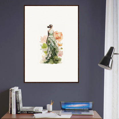 Watercolor painting of a woman in a green dress for spring symphony room decoration canvas print