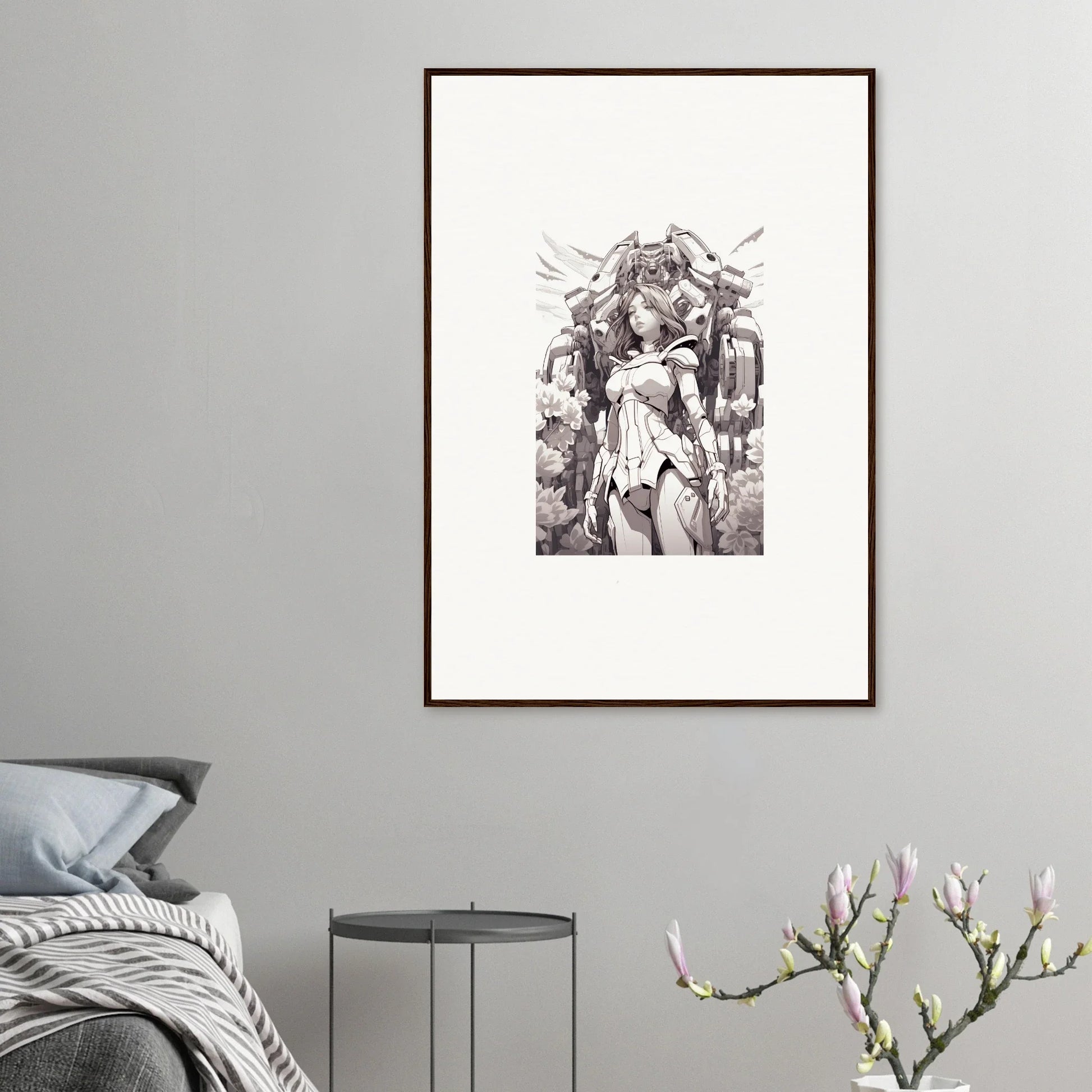 Framed black and white canvas print of a figure in motion, perfect for dream machine room decoration