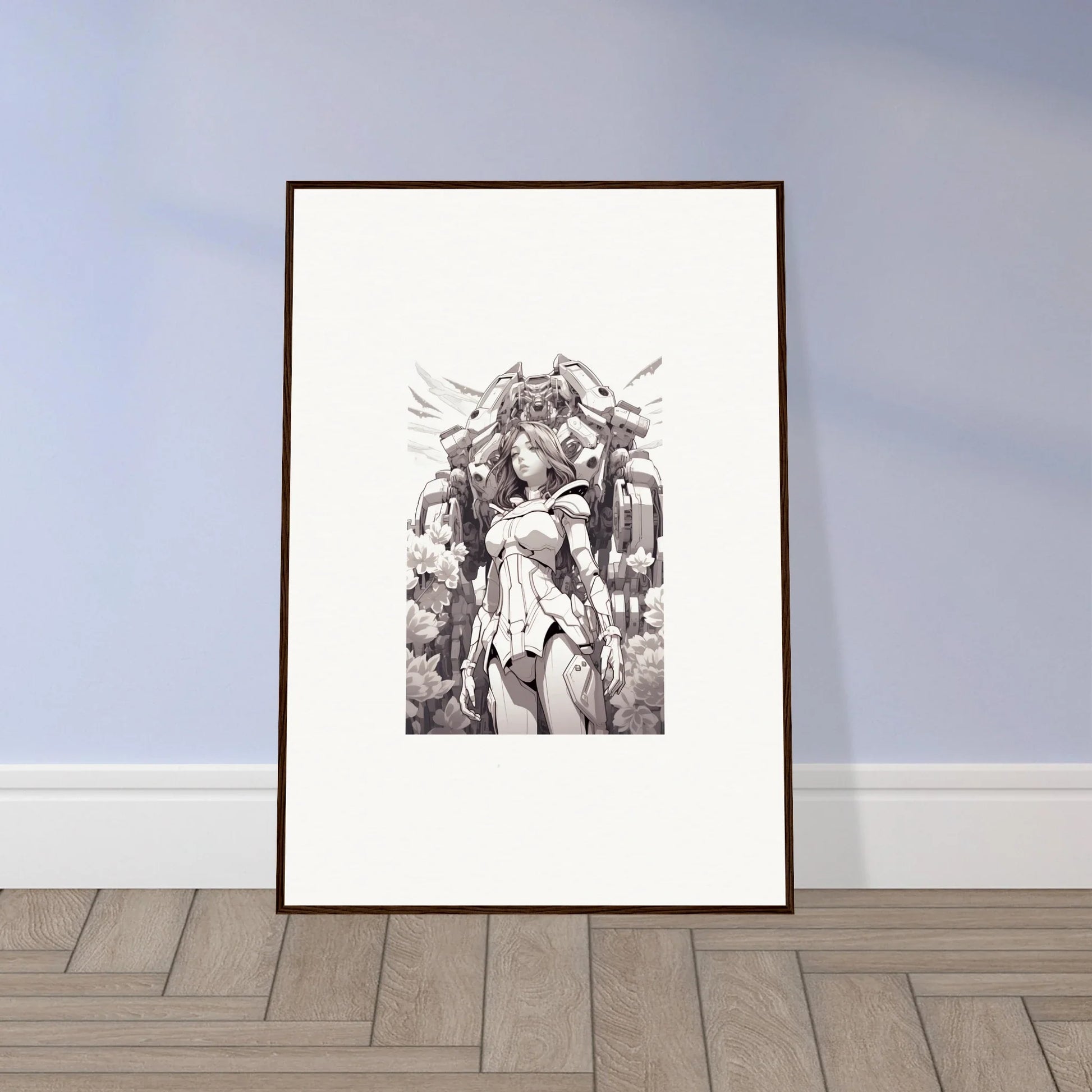 Framed black and white canvas print of a female figure, perfect for dream machine room decoration