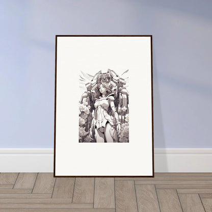 Framed black and white canvas print of a female figure, perfect for dream machine room decoration