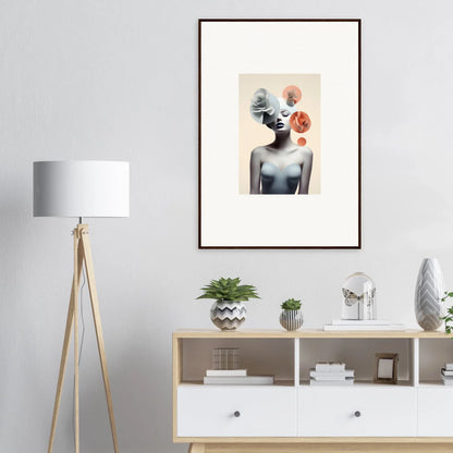 Framed canvas print of surreal art with floral head for unique room decoration