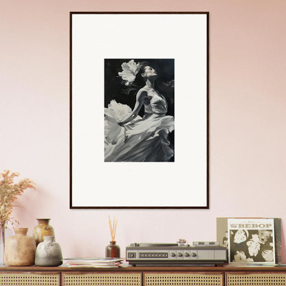 Framed black and white artwork of a woman in a hat, perfect for visionary reverie room decoration