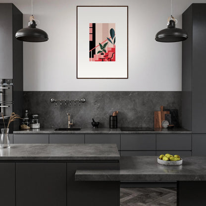 Modern dark kitchen with sleek cabinetry, perfect for Daydream Expression canvas print