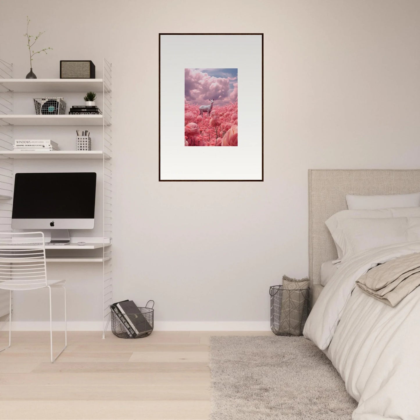 Framed wall art of a pink-toned landscape for stylish room decoration, Petaled Phantasm