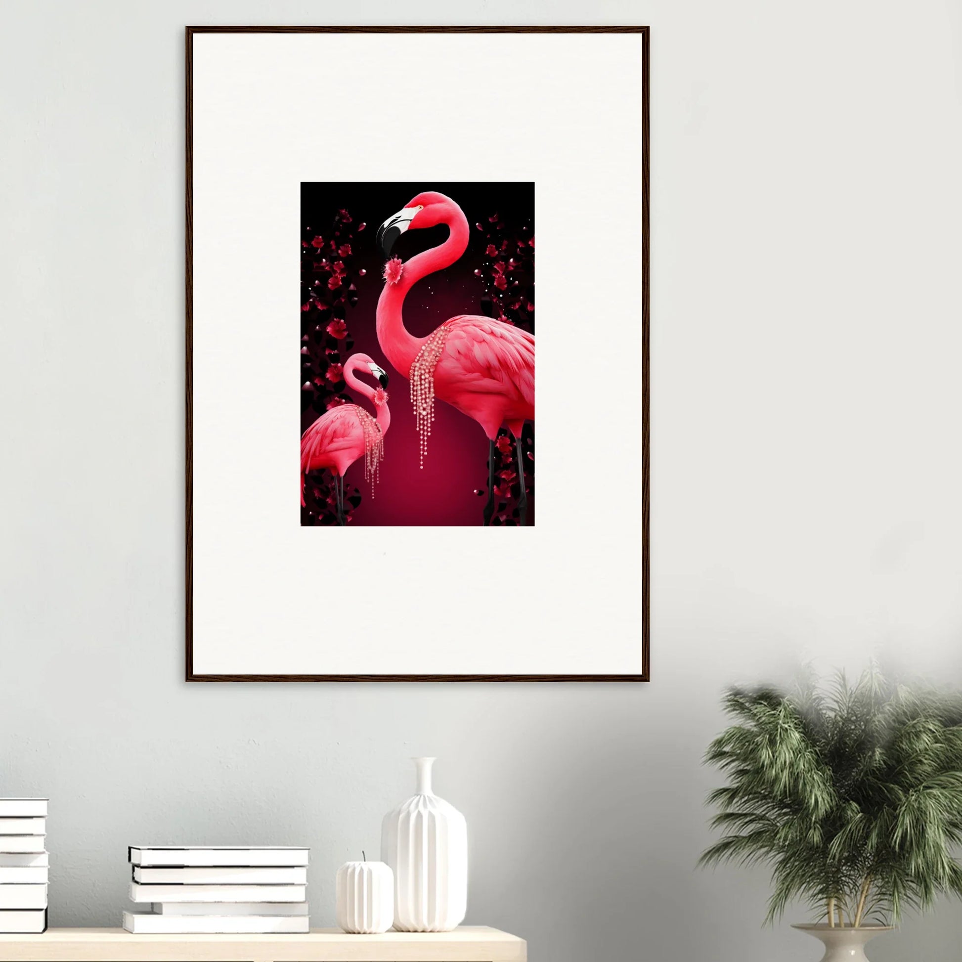 Vibrant pink flamingos canvas print for stylish room decoration wall art