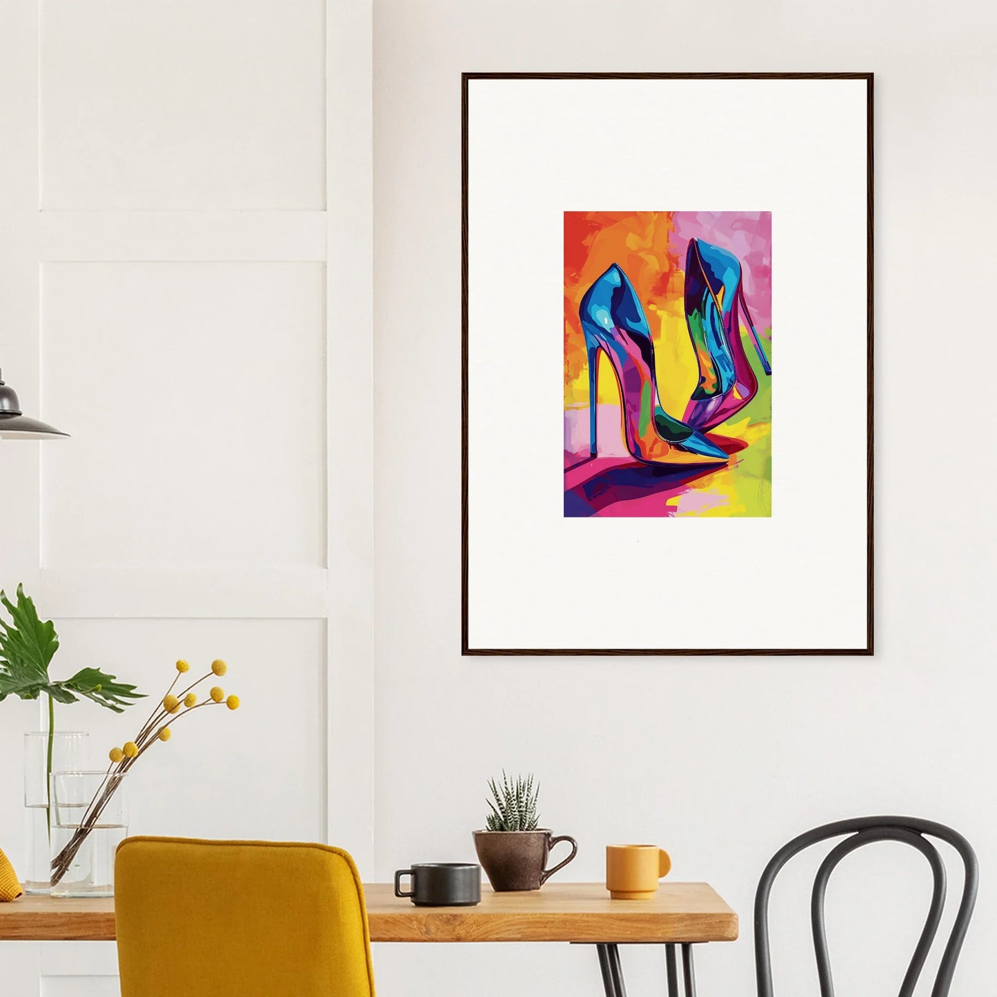 Colorful abstract painting of high-heeled shoes for stylish room decoration