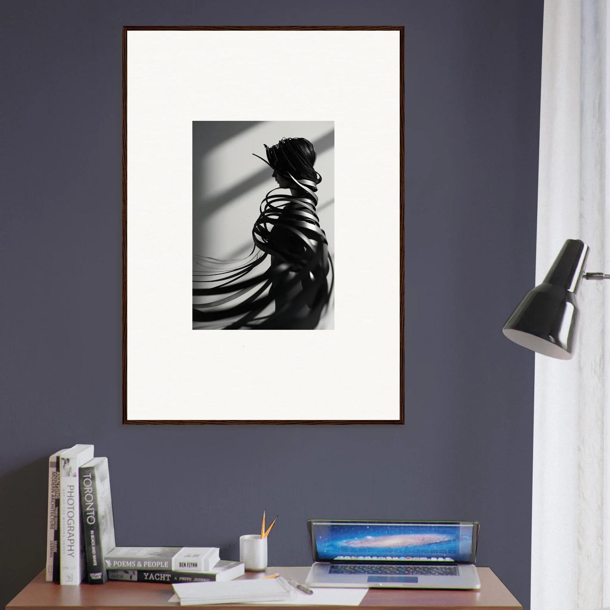 Framed black and white canvas print of a silhouetted figure, perfect for room decoration