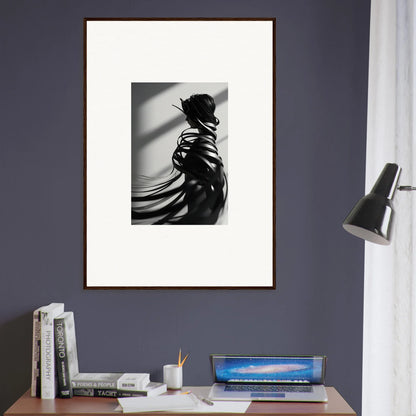 Framed black and white canvas print of a silhouetted figure, perfect for room decoration