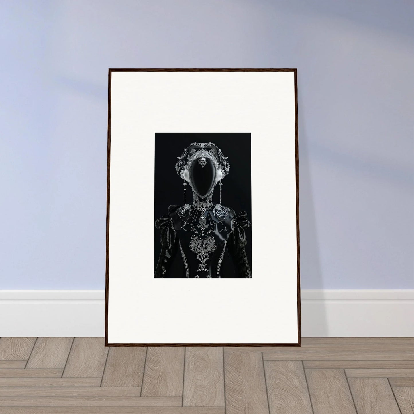 Stunning black and white canvas print of a skeletal figure with curly hair, perfect for room decoration or adding unique photon glitters vibes