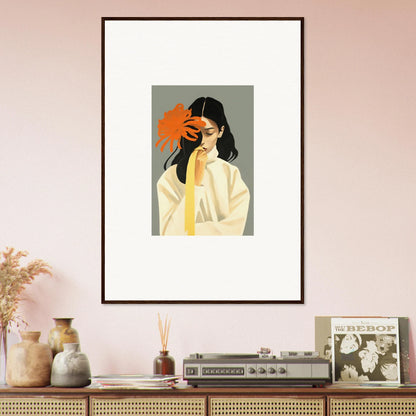 Framed canvas print of a person with an orange leaf for unique room decoration, Dreams Eternity