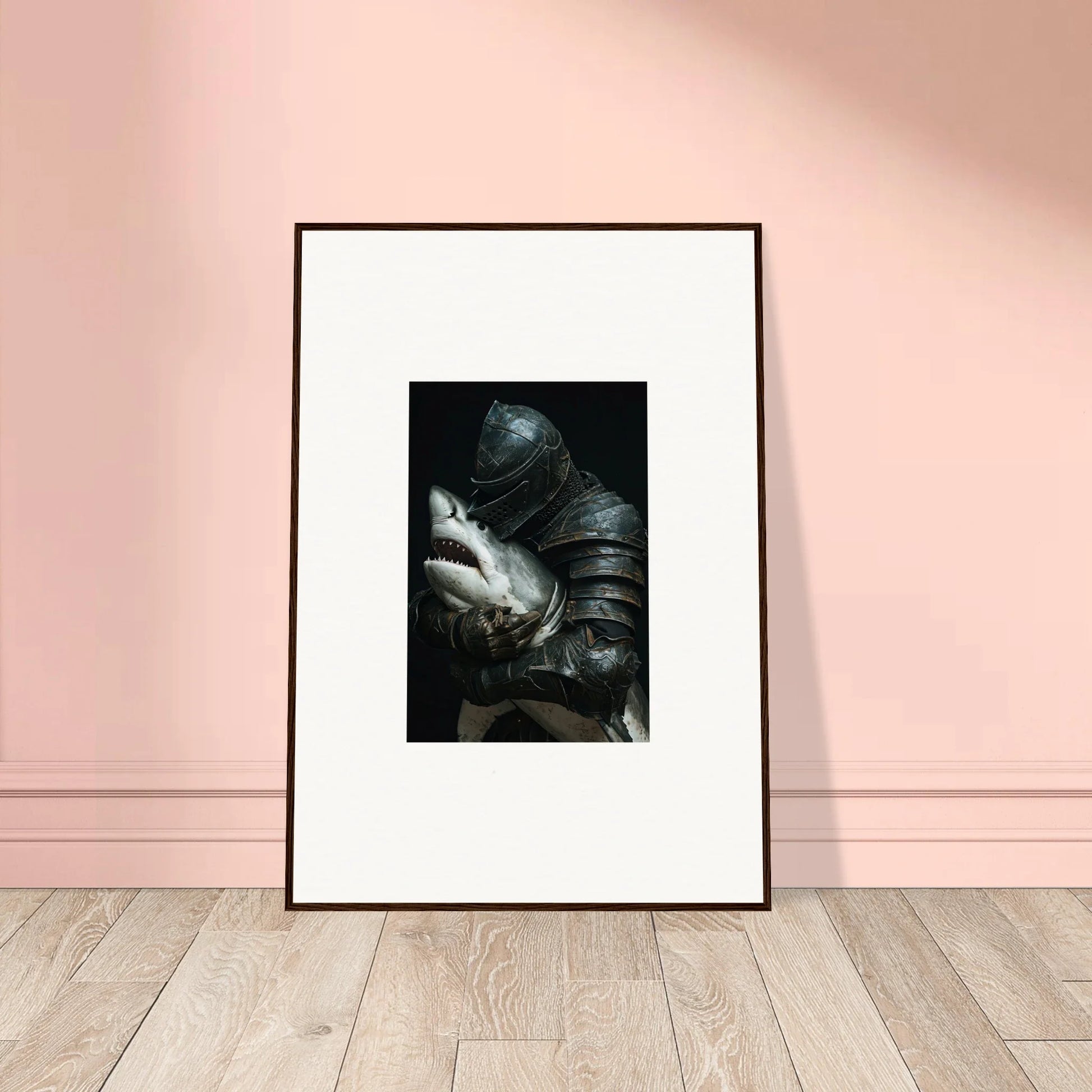 Framed black and white canvas print of a person hiding their face, perfect for room decoration