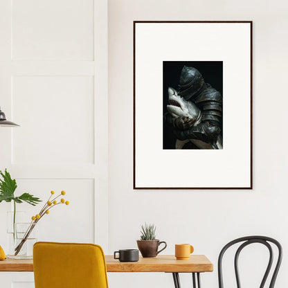 Framed black and white photo of a figure in bandages for cool Shark Epiphany room decoration