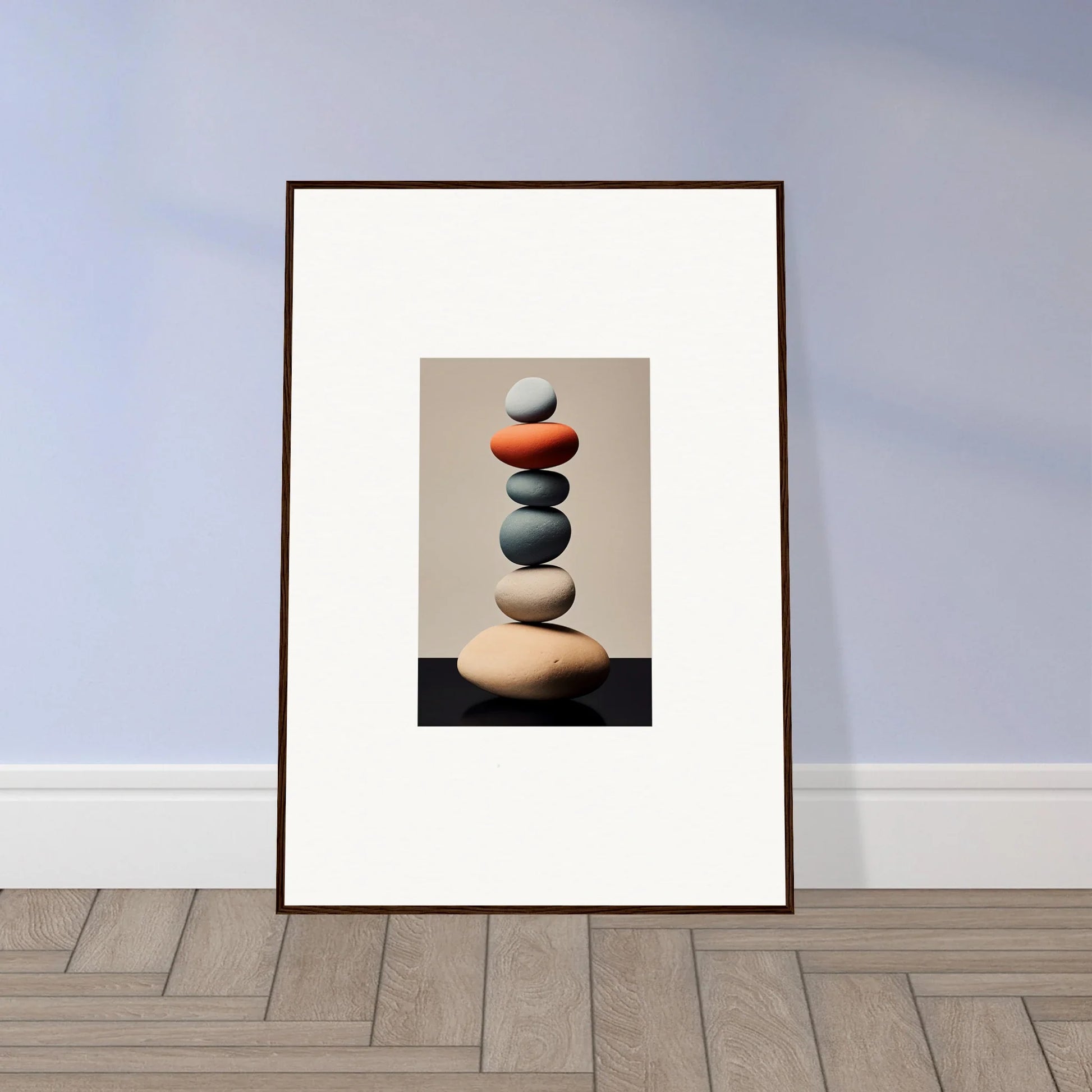 Framed canvas print of balanced stones, perfect for dreams remember room decoration