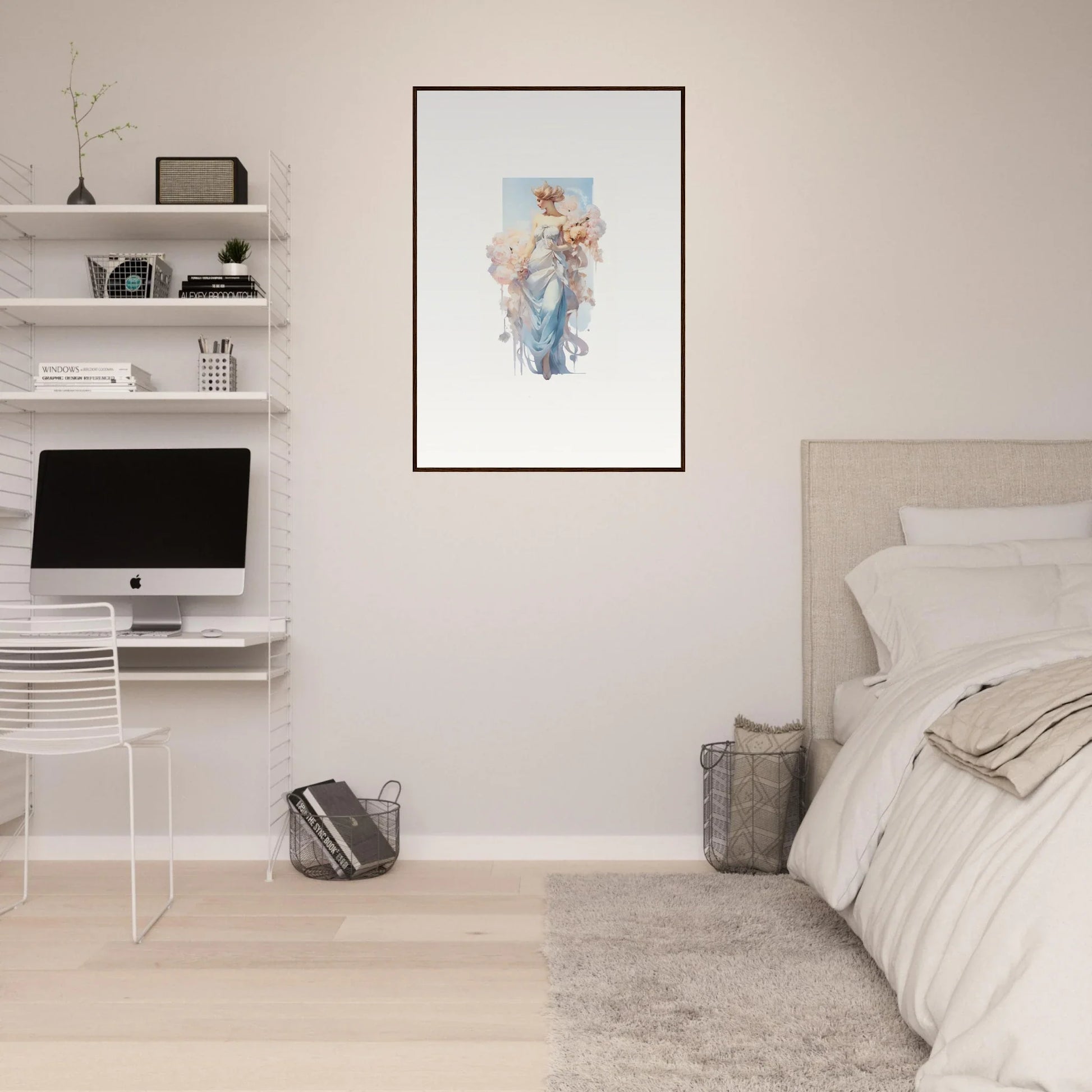 Framed canvas print of a figure in blue with a teddy bear for stylish room decoration