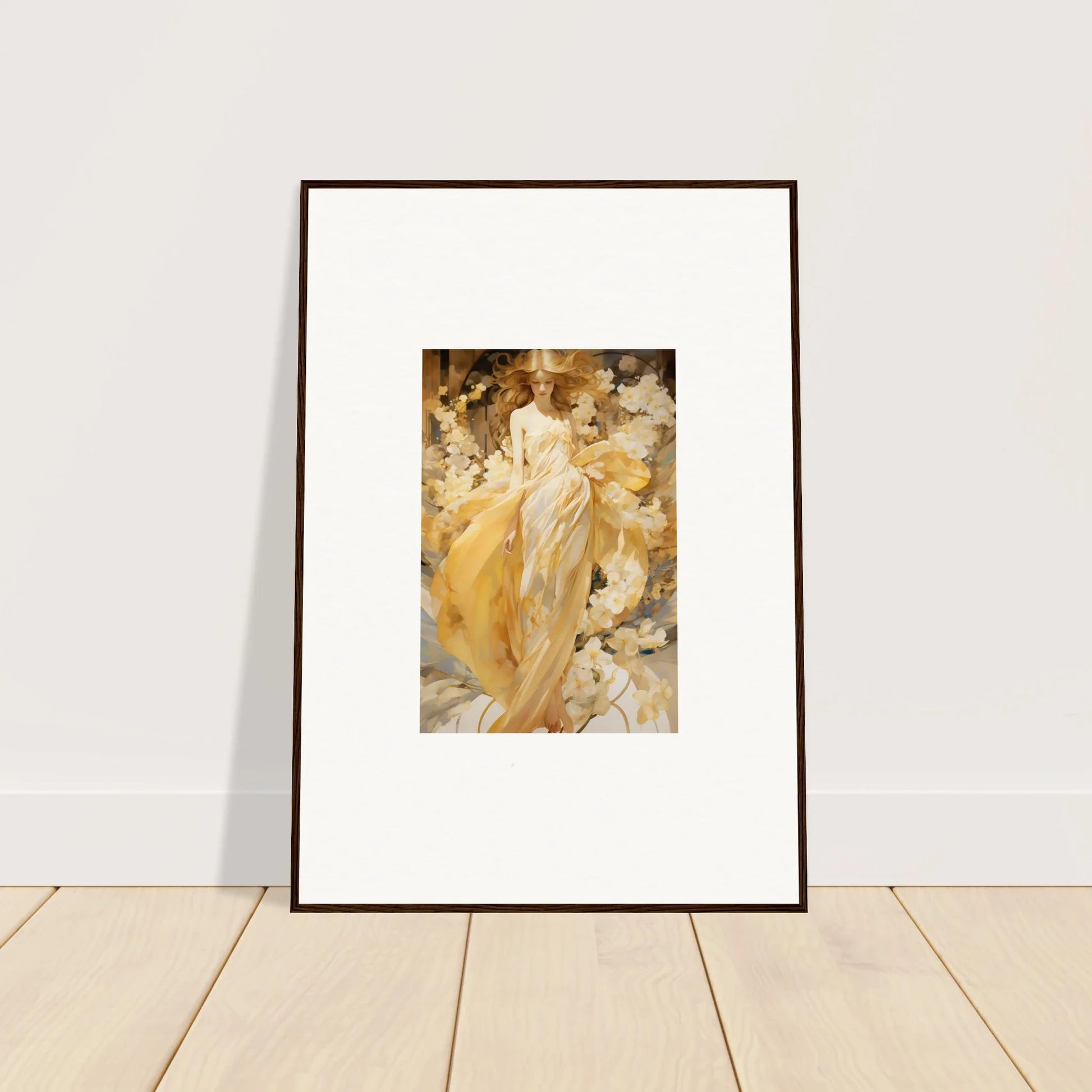 Stunning canvas print of a woman in a flowing dress for room decoration, Petal Serenade