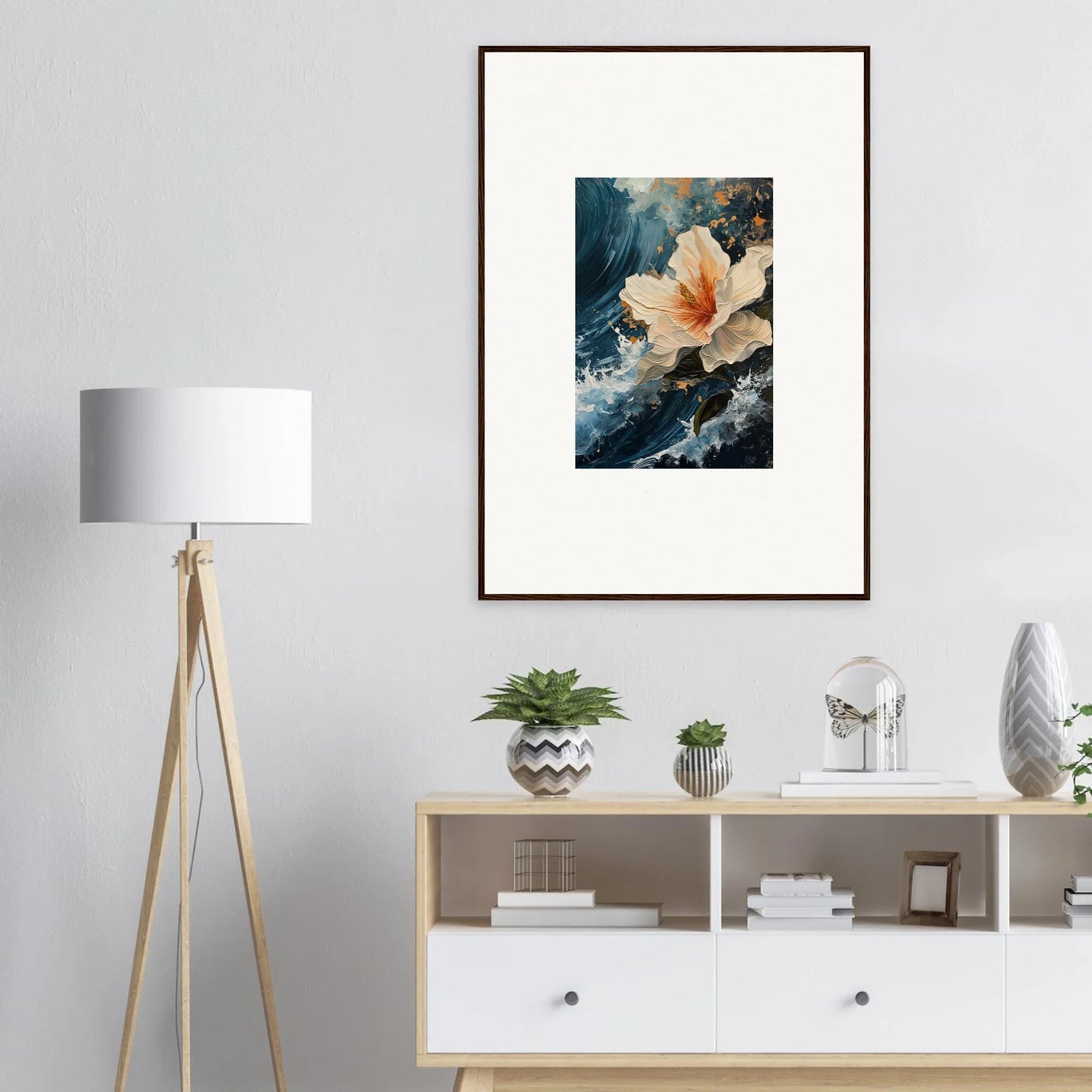 Framed canvas print of delicate petal waves for stylish room decoration