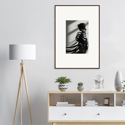 Framed black and white silhouette canvas print for stylish room decoration with ribbon shares