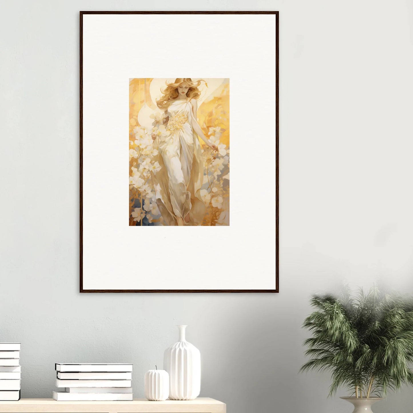 Framed Canvas Print of an Ethereal Female Figure for Your Blossom Reverie Room Decoration