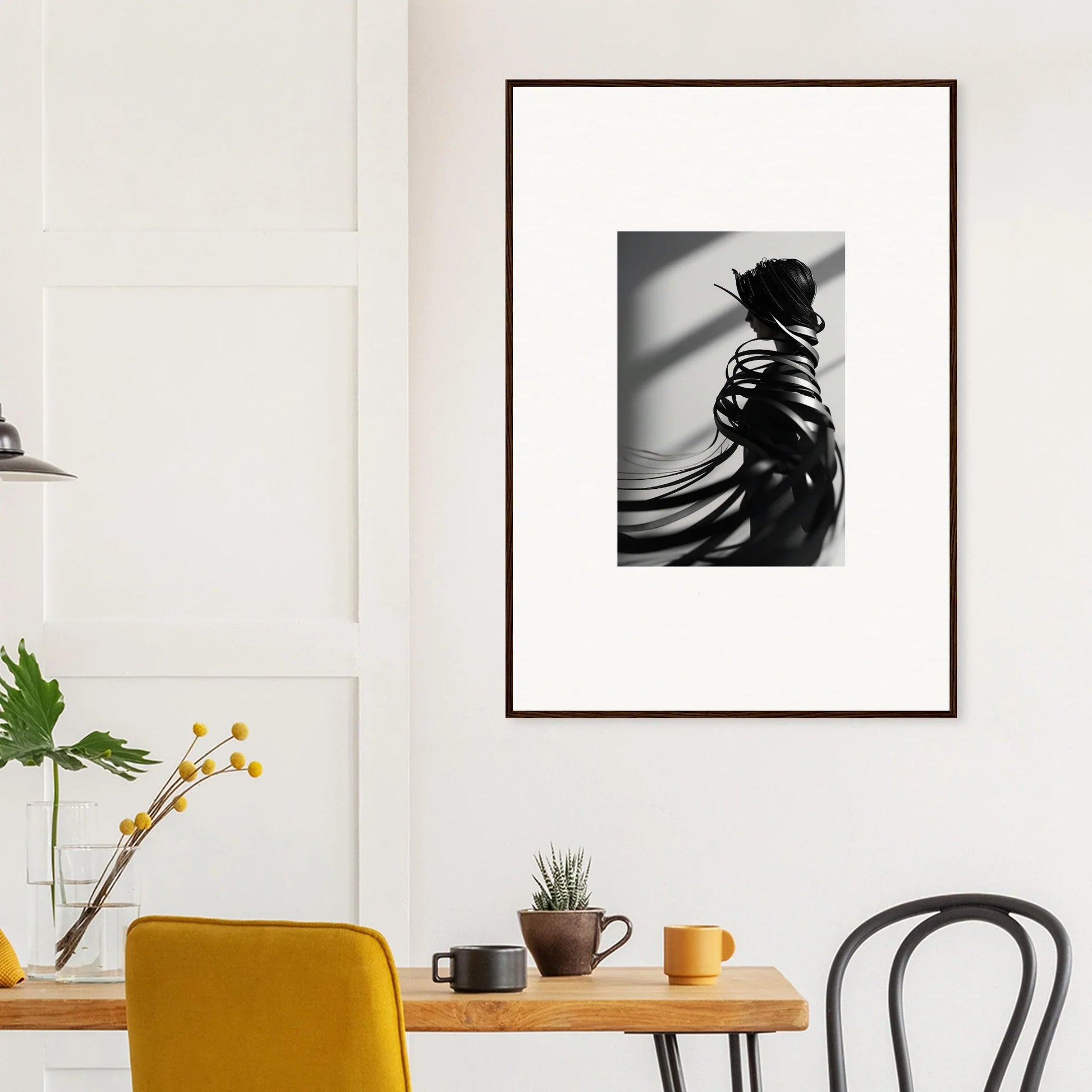 Framed black and white silhouetted figure canvas print for stylish room decoration