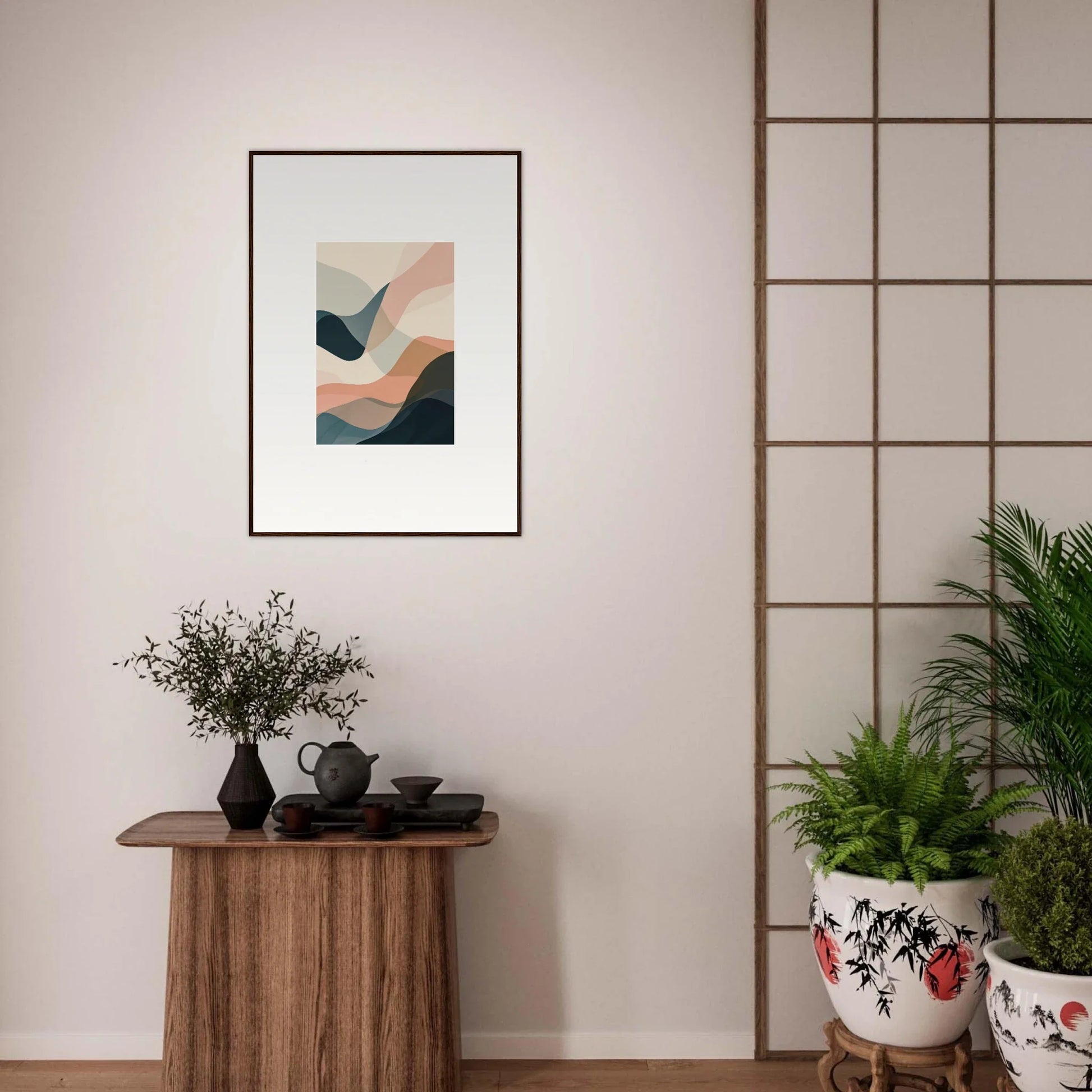 Abstract canvas print with pastel curved shapes for stylish room decoration wall art