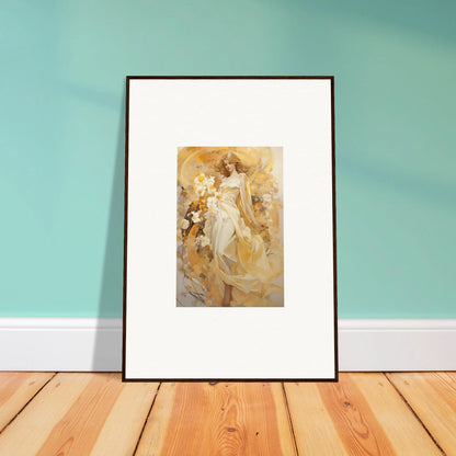 Framed canvas print of a woman in a white dress, perfect for ethereal symphony room decoration