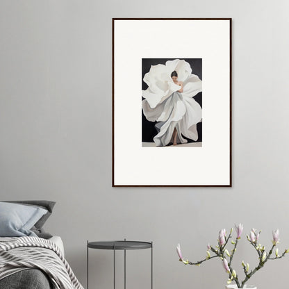 Framed canvas print of Ethereal Petal Whispers with a flowing figure and floral vibe